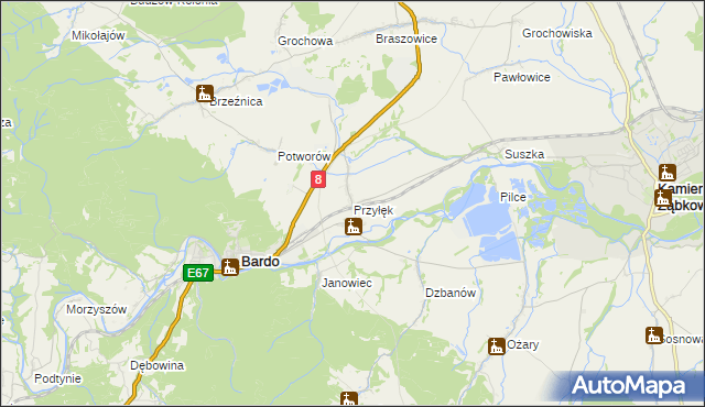 mapa Przyłęk gmina Bardo, Przyłęk gmina Bardo na mapie Targeo