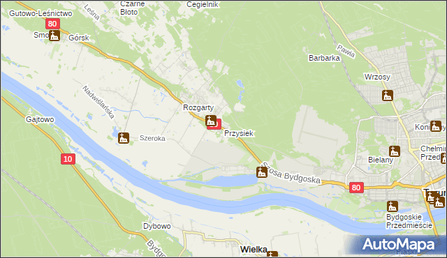 mapa Przysiek gmina Zławieś Wielka, Przysiek gmina Zławieś Wielka na mapie Targeo