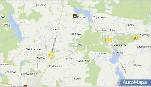 mapa Psarki gmina Pniewy, Psarki gmina Pniewy na mapie Targeo