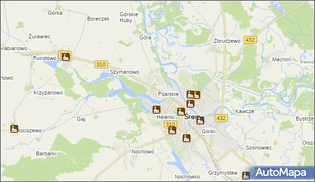 mapa Psarskie gmina Śrem, Psarskie gmina Śrem na mapie Targeo