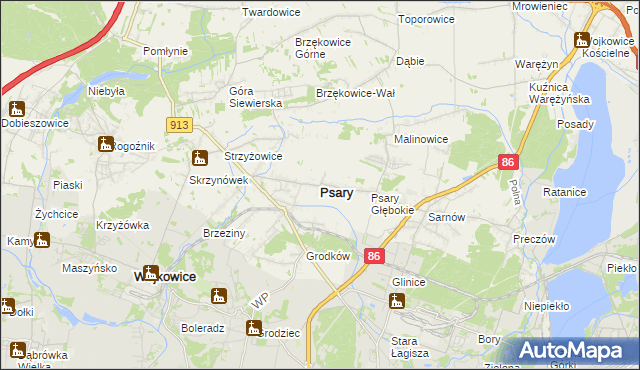 mapa Psary powiat będziński, Psary powiat będziński na mapie Targeo