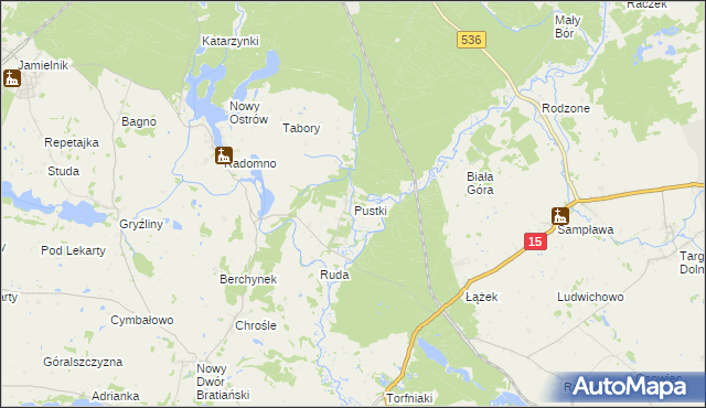 mapa Pustki gmina Nowe Miasto Lubawskie, Pustki gmina Nowe Miasto Lubawskie na mapie Targeo
