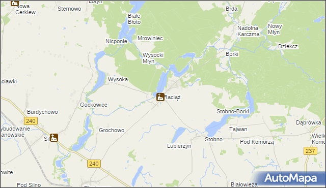 mapa Raciąż gmina Tuchola, Raciąż gmina Tuchola na mapie Targeo