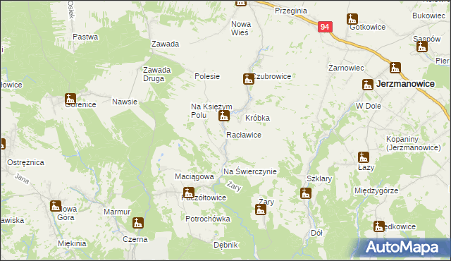 mapa Racławice gmina Jerzmanowice-Przeginia, Racławice gmina Jerzmanowice-Przeginia na mapie Targeo