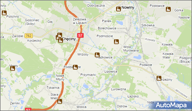 mapa Radkowice gmina Chęciny, Radkowice gmina Chęciny na mapie Targeo