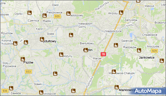 mapa Radlin powiat wodzisławski, Radlin powiat wodzisławski na mapie Targeo