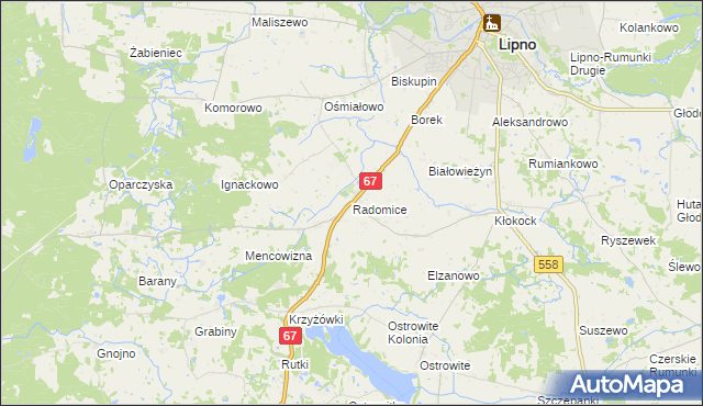 mapa Radomice gmina Lipno, Radomice gmina Lipno na mapie Targeo