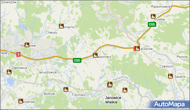 mapa Radomierz gmina Janowice Wielkie, Radomierz gmina Janowice Wielkie na mapie Targeo