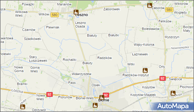 mapa Radzików gmina Błonie, Radzików gmina Błonie na mapie Targeo