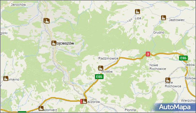 mapa Radzimowice gmina Bolków, Radzimowice gmina Bolków na mapie Targeo