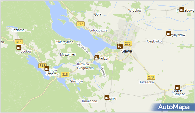 mapa Radzyń gmina Sława, Radzyń gmina Sława na mapie Targeo