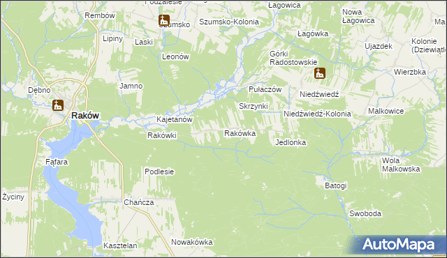 mapa Rakówka gmina Raków, Rakówka gmina Raków na mapie Targeo