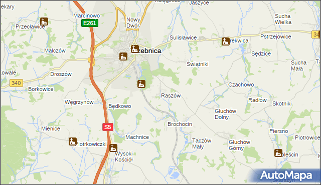 mapa Raszów gmina Trzebnica, Raszów gmina Trzebnica na mapie Targeo