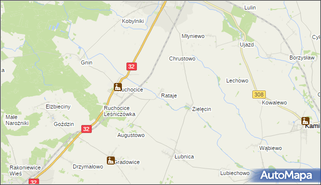mapa Rataje gmina Rakoniewice, Rataje gmina Rakoniewice na mapie Targeo