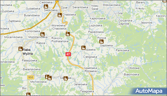 mapa Rdzawka, Rdzawka na mapie Targeo