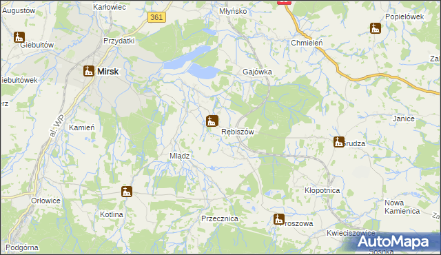 mapa Rębiszów, Rębiszów na mapie Targeo