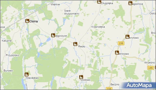 mapa Redło gmina Osina, Redło gmina Osina na mapie Targeo