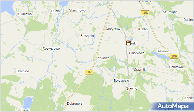 mapa Rekowo gmina Kamień Pomorski, Rekowo gmina Kamień Pomorski na mapie Targeo