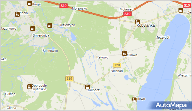 mapa Rekowo gmina Kobylanka, Rekowo gmina Kobylanka na mapie Targeo