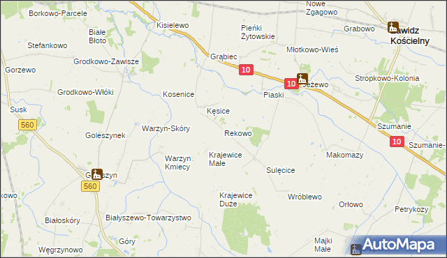 mapa Rekowo gmina Zawidz, Rekowo gmina Zawidz na mapie Targeo