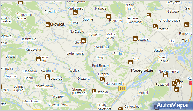 mapa Rogi gmina Podegrodzie, Rogi gmina Podegrodzie na mapie Targeo