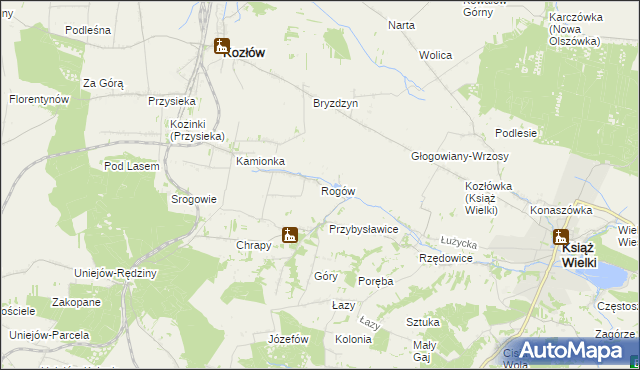 mapa Rogów gmina Kozłów, Rogów gmina Kozłów na mapie Targeo