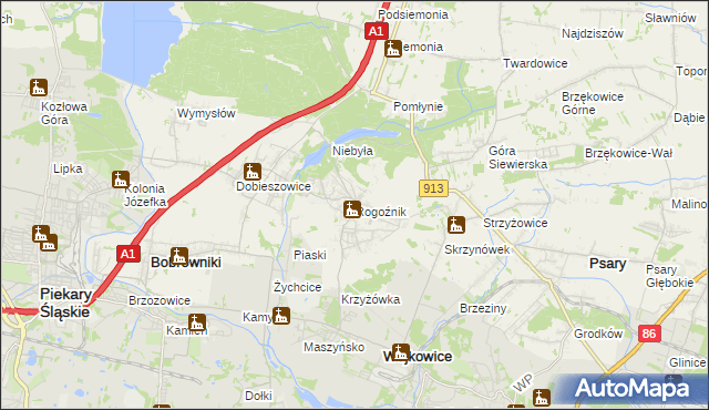 mapa Rogoźnik gmina Bobrowniki, Rogoźnik gmina Bobrowniki na mapie Targeo
