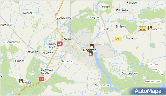 mapa Rogoźno powiat obornicki, Rogoźno powiat obornicki na mapie Targeo