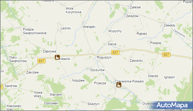 mapa Roguszyn gmina Korytnica, Roguszyn gmina Korytnica na mapie Targeo