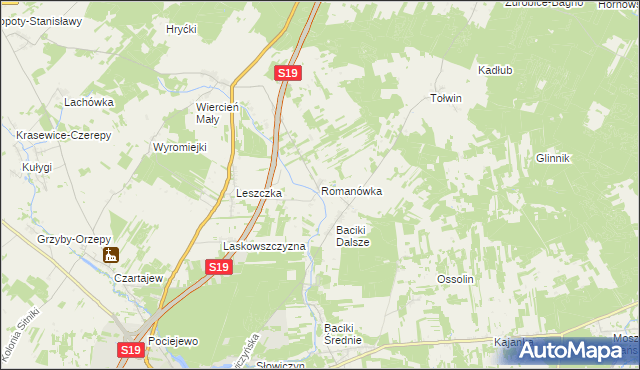 mapa Romanówka gmina Siemiatycze, Romanówka gmina Siemiatycze na mapie Targeo