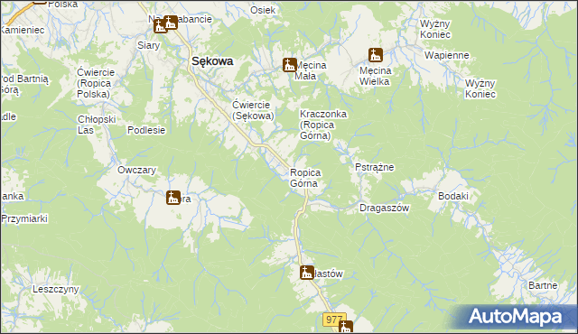 mapa Ropica Górna, Ropica Górna na mapie Targeo