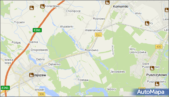 mapa Rosnówko gmina Komorniki, Rosnówko gmina Komorniki na mapie Targeo