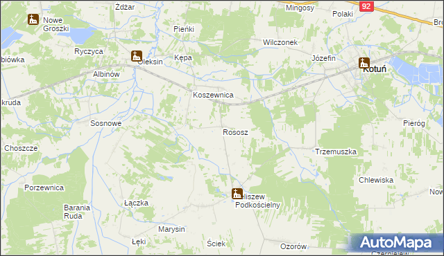 mapa Rososz gmina Kotuń, Rososz gmina Kotuń na mapie Targeo