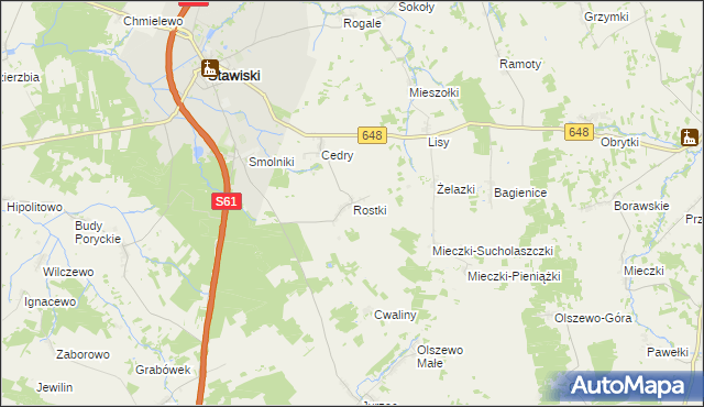 mapa Rostki gmina Stawiski, Rostki gmina Stawiski na mapie Targeo