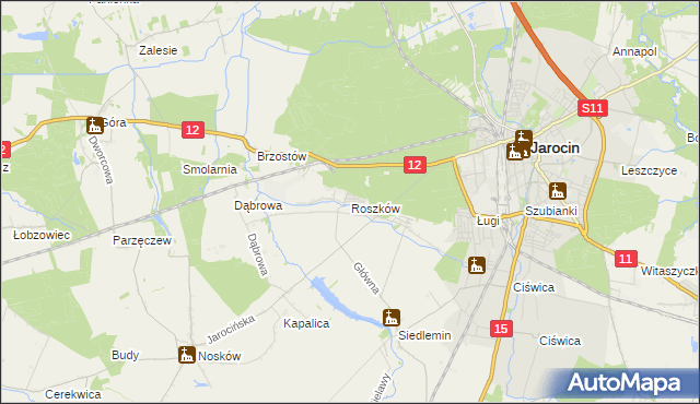 mapa Roszków gmina Jarocin, Roszków gmina Jarocin na mapie Targeo