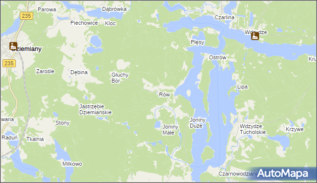 mapa Rów gmina Dziemiany, Rów gmina Dziemiany na mapie Targeo