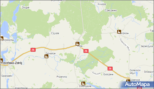 mapa Rów gmina Myślibórz, Rów gmina Myślibórz na mapie Targeo