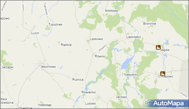 mapa Równo gmina Barlinek, Równo gmina Barlinek na mapie Targeo