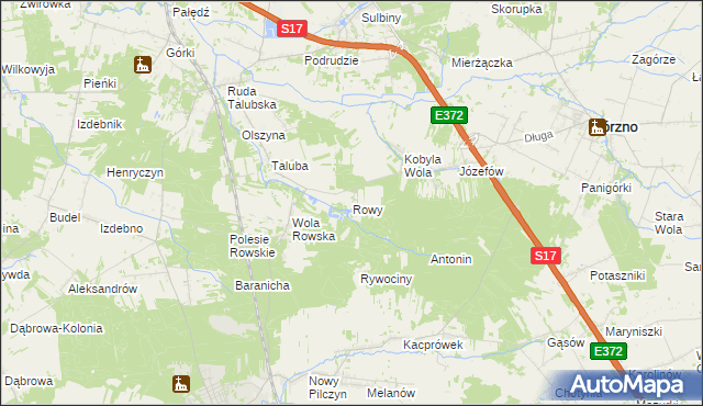 mapa Rowy gmina Łaskarzew, Rowy gmina Łaskarzew na mapie Targeo