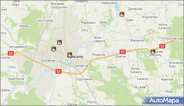 mapa Różanna gmina Opoczno, Różanna gmina Opoczno na mapie Targeo