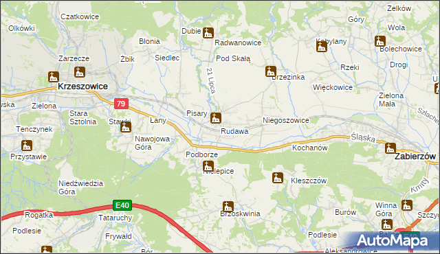 mapa Rudawa gmina Zabierzów, Rudawa gmina Zabierzów na mapie Targeo