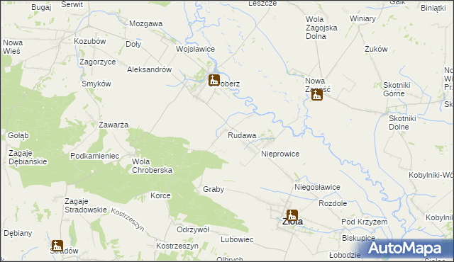 mapa Rudawa gmina Złota, Rudawa gmina Złota na mapie Targeo