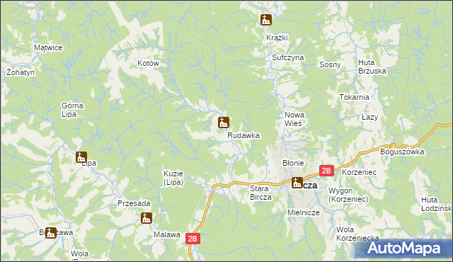 mapa Rudawka gmina Bircza, Rudawka gmina Bircza na mapie Targeo