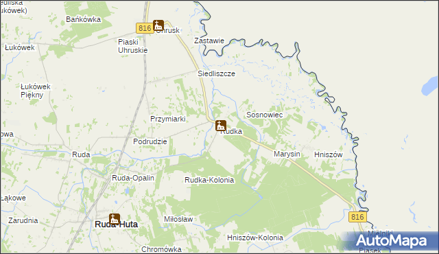 mapa Rudka gmina Ruda-Huta, Rudka gmina Ruda-Huta na mapie Targeo