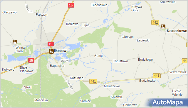 mapa Rudki gmina Miłosław, Rudki gmina Miłosław na mapie Targeo