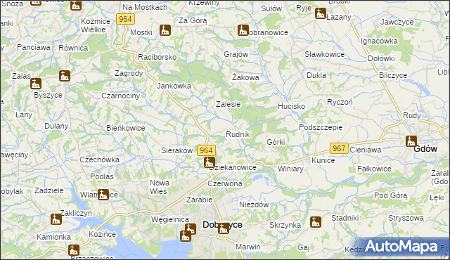 mapa Rudnik gmina Dobczyce, Rudnik gmina Dobczyce na mapie Targeo