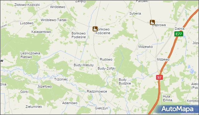 mapa Rudowo gmina Strzegowo, Rudowo gmina Strzegowo na mapie Targeo