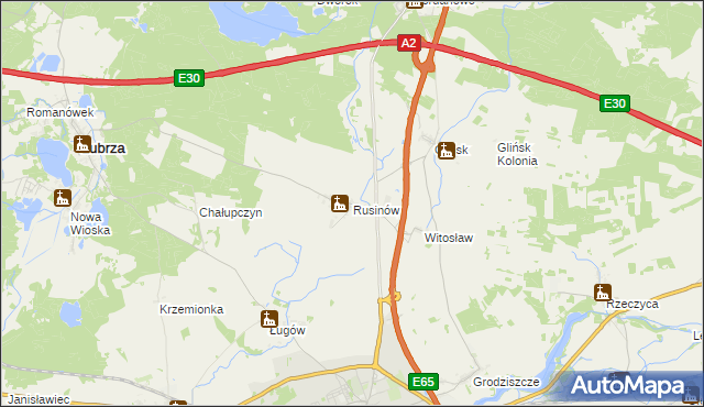 mapa Rusinów gmina Świebodzin, Rusinów gmina Świebodzin na mapie Targeo