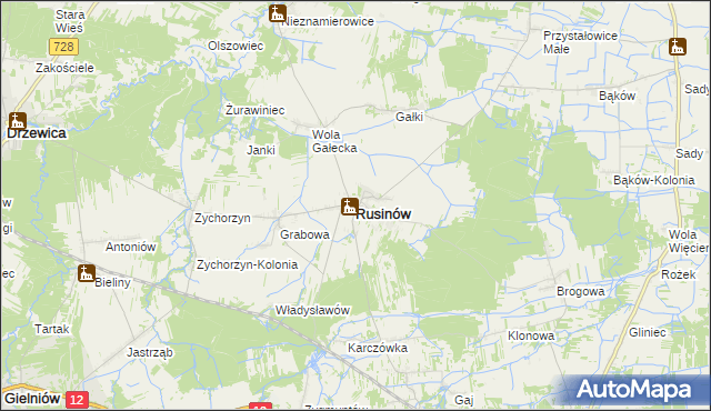 mapa Rusinów powiat przysuski, Rusinów powiat przysuski na mapie Targeo