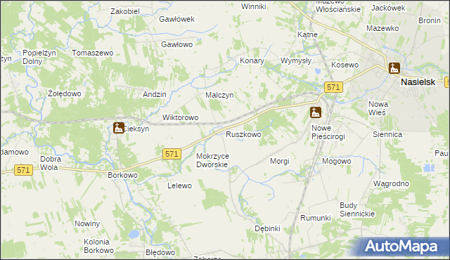 mapa Ruszkowo gmina Nasielsk, Ruszkowo gmina Nasielsk na mapie Targeo